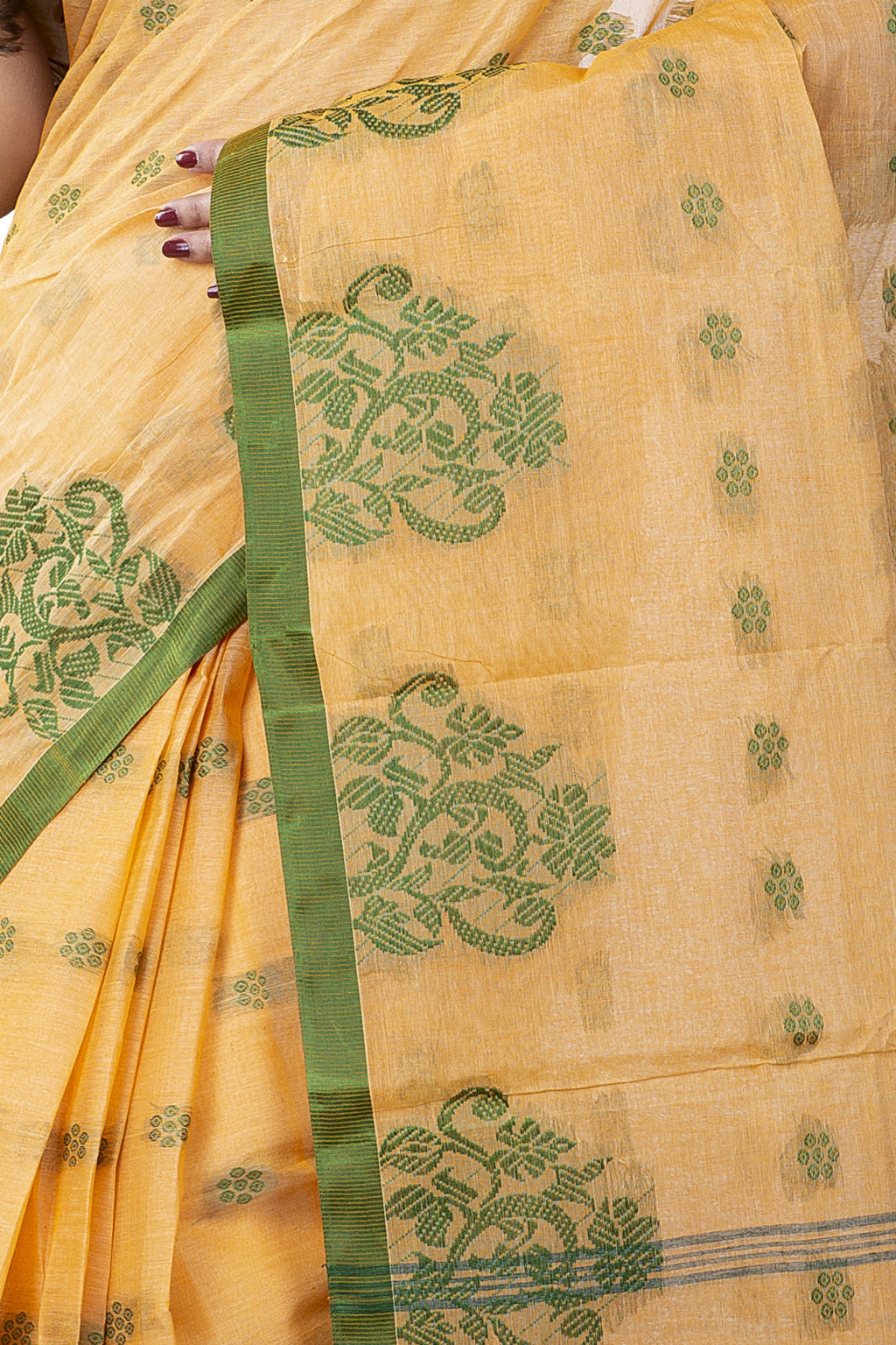 Light Yellow Pure Cotton Botgach Tant Saree (540)